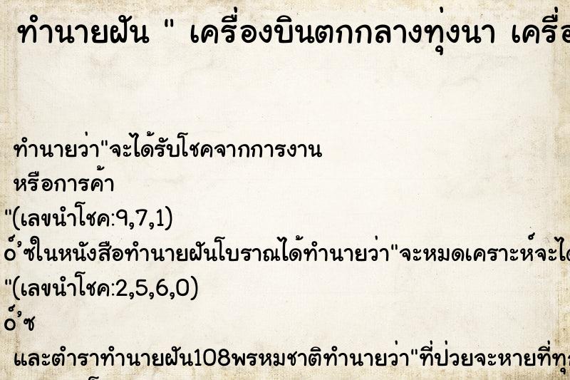 ทำนายฝันเครื่องบินตกกลางทุ่งนาเครื่องบินตกกลางทุ่งนา ทำนายฝันทำนายฝันเครื่องบินตกกลางทุ่งนาเครื่องบินตกกลางทุ่งนา